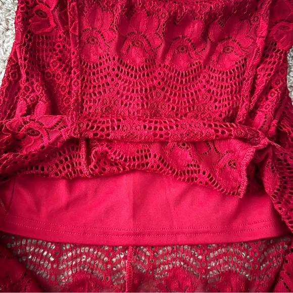 Forever 21 Burgundy Red Floral Lace Crochet Front Slit Maxi Skirt Size Small - Picture 2 of 5